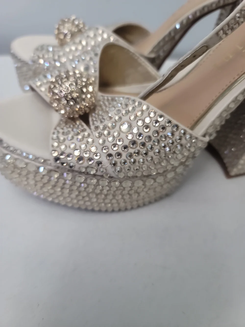 Gianni Kemara Three Sand  Gold Platform Embellished Slingback Heels